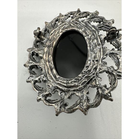 Vintage Stone & Faux Pearl Silver Brooch,  Black, J-01-19 - Picture 10 of 11